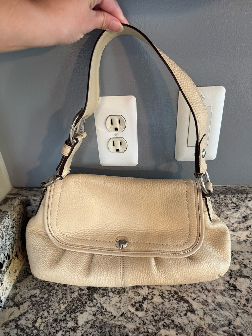 Cream Coach Leather Shoulder Bag - Women Bags